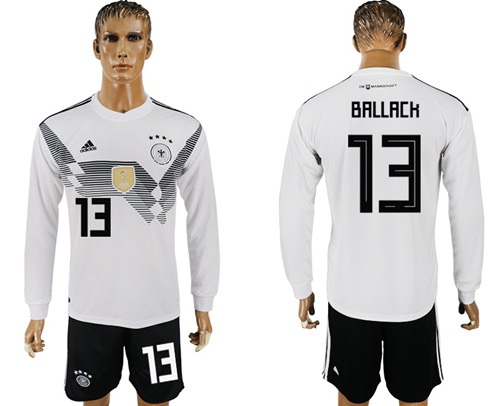 Germany #13 Ballack White Home Long Sleeves Soccer Country Jersey